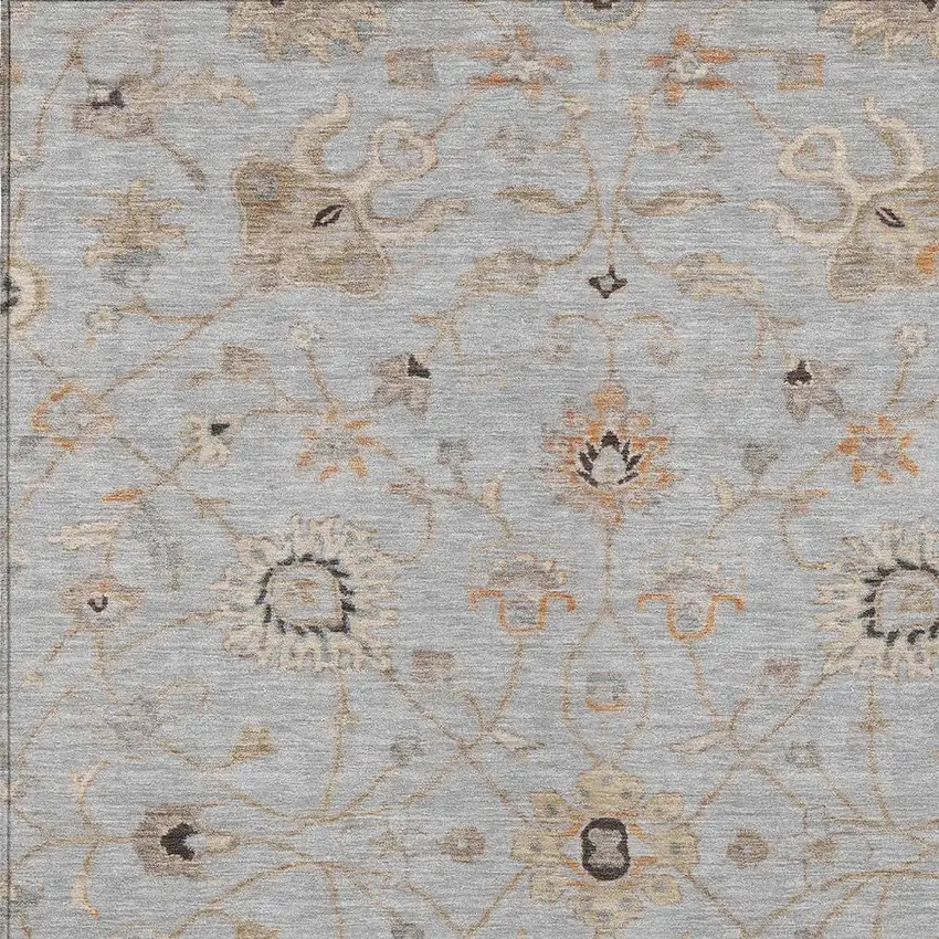 Gray Beige And Coral Floral Washable Indoor Outdoor Area Rug Photo 6