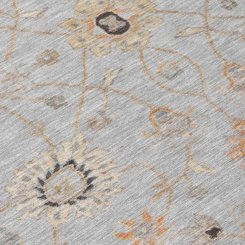 Gray Beige And Coral Floral Washable Indoor Outdoor Area Rug Photo 5