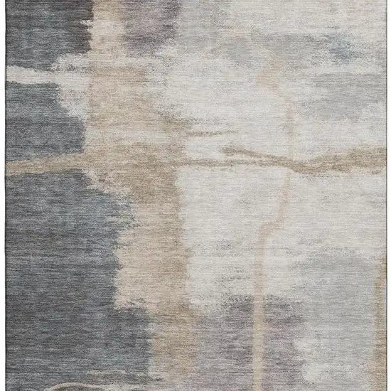 Gray Beige And Ivory Abstract Washable Area Rug With UV Protection Photo 4