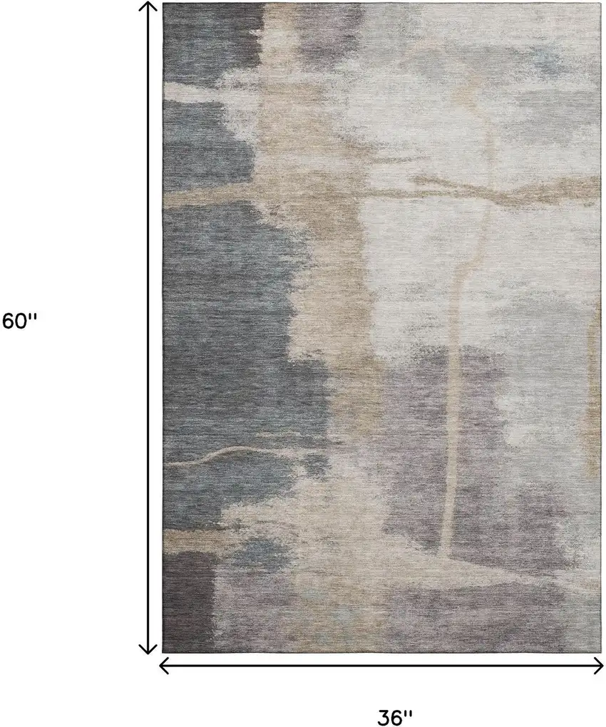 Gray Beige And Ivory Abstract Washable Area Rug With UV Protection Photo 3