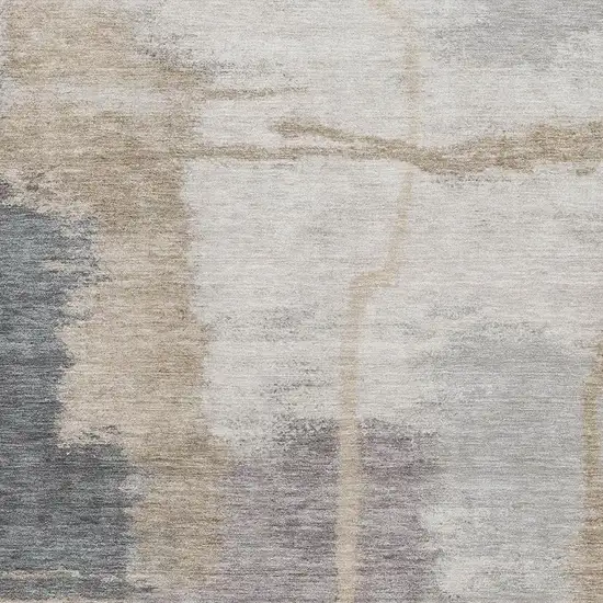 Gray Beige And Ivory Abstract Washable Area Rug With UV Protection Photo 3