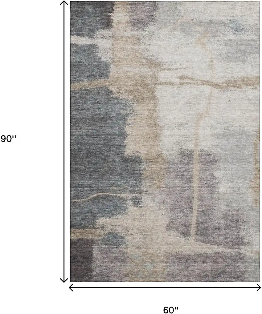 Gray Beige And Ivory Abstract Washable Area Rug With UV Protection Photo 3