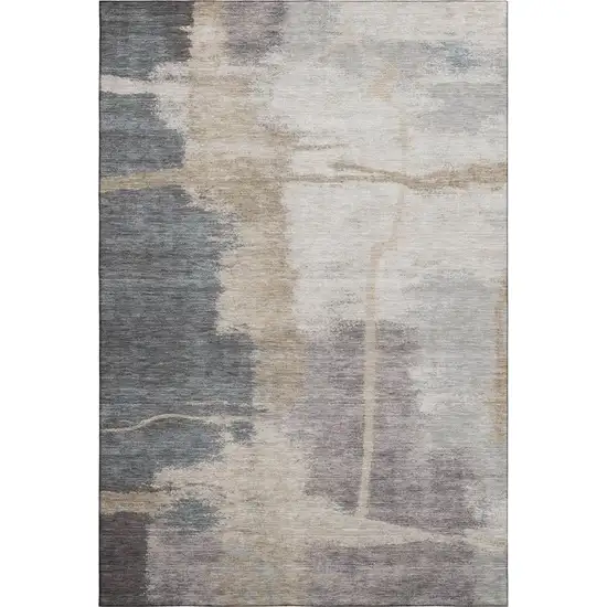 Gray Beige And Ivory Abstract Washable Area Rug With UV Protection Photo 1