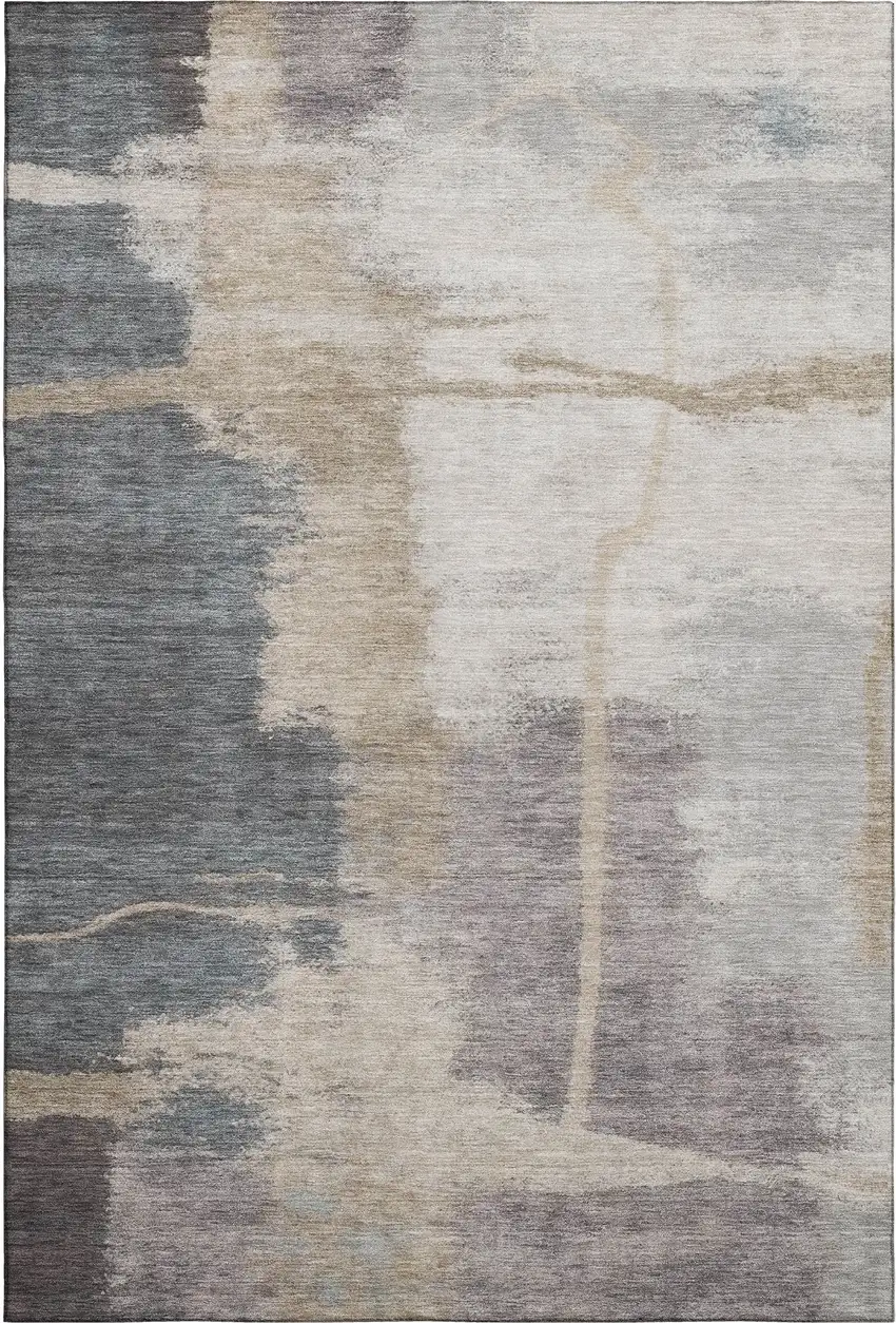 Gray Beige And Ivory Abstract Washable Area Rug With UV Protection Photo 1