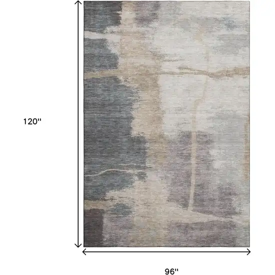 Gray Beige And Ivory Abstract Washable Area Rug With UV Protection Photo 3