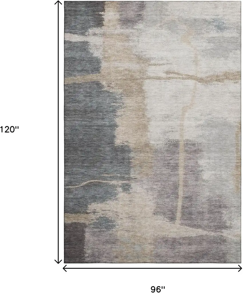 Gray Beige And Ivory Abstract Washable Area Rug With UV Protection Photo 3