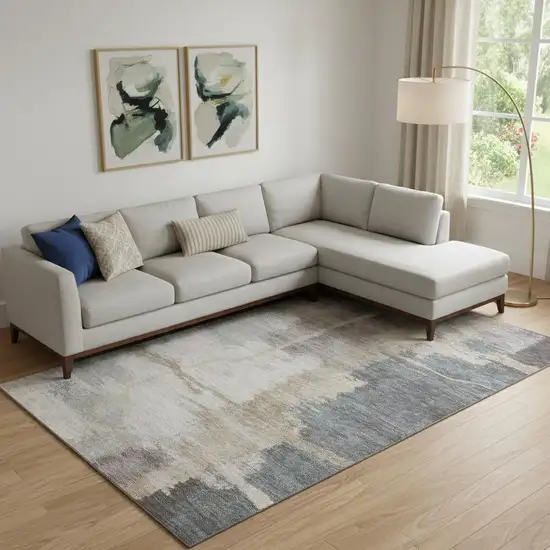 Gray Beige And Ivory Abstract Washable Area Rug With UV Protection Photo 1