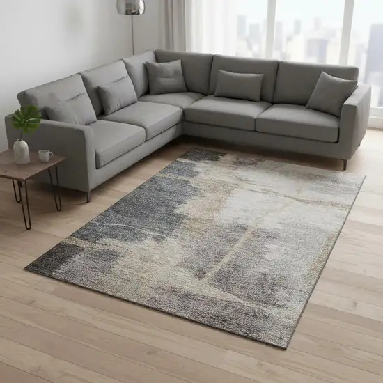 Gray Beige And Ivory Abstract Washable Area Rug With UV Protection Photo 2