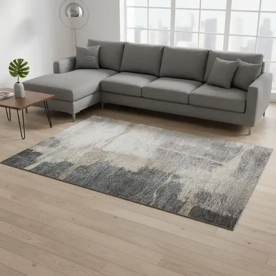 Gray Beige And Ivory Abstract Washable Area Rug With UV Protection Photo 2