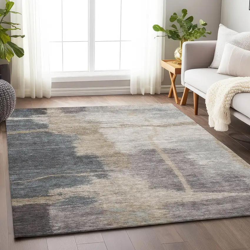 Gray Beige And Ivory Abstract Washable Area Rug With UV Protection Photo 5