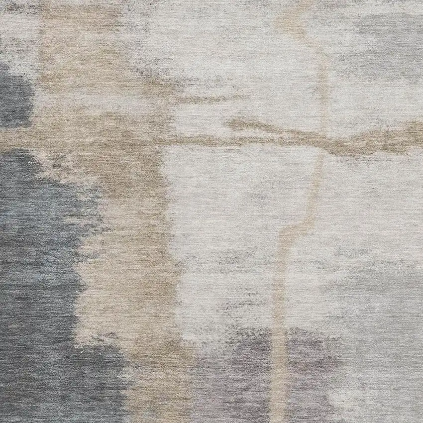 Gray Beige And Ivory Abstract Washable Area Rug With UV Protection Photo 3