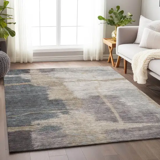 Gray Beige And Ivory Abstract Washable Area Rug With UV Protection Photo 4