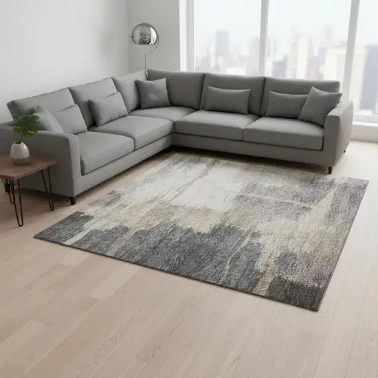 Gray Beige And Ivory Abstract Washable Area Rug With UV Protection Photo 2