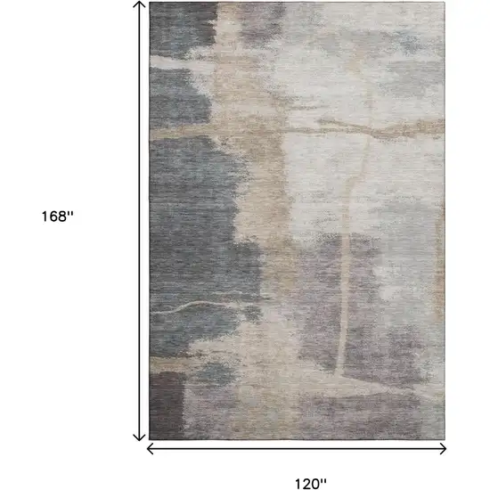 Gray Beige And Ivory Abstract Washable Area Rug With UV Protection Photo 9