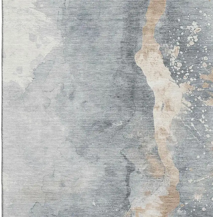 Gray Beige And Ivory Abstract Washable Area Rug With UV Protection Photo 2