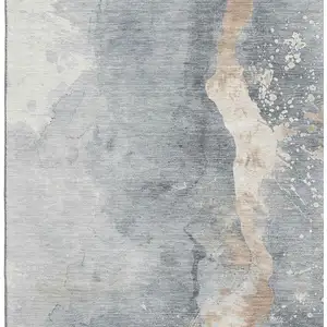 Photo of Gray Beige And Ivory Abstract Washable Area Rug With UV Protection