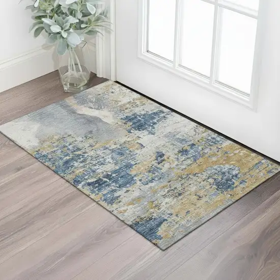 Gray Beige And Ivory Abstract Washable Area Rug With UV Protection Photo 2