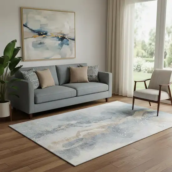 Gray Beige And Ivory Abstract Washable Area Rug With UV Protection Photo 2
