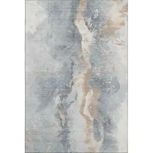 Photo of Gray Beige And Ivory Abstract Washable Area Rug With UV Protection