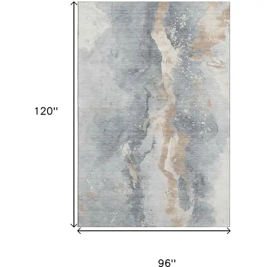 Gray Beige And Ivory Abstract Washable Area Rug With UV Protection Photo 9