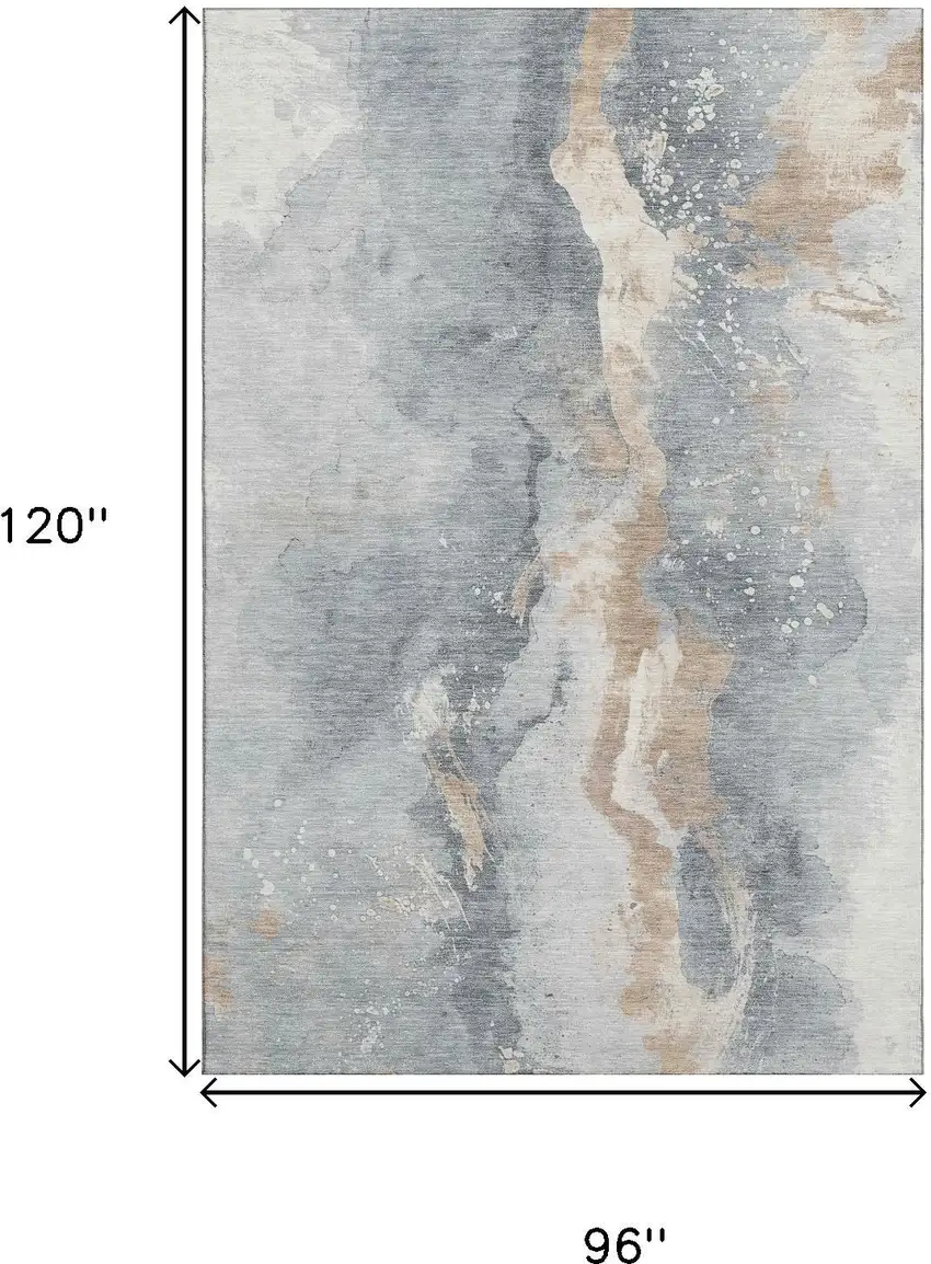 Gray Beige And Ivory Abstract Washable Area Rug With UV Protection Photo 9