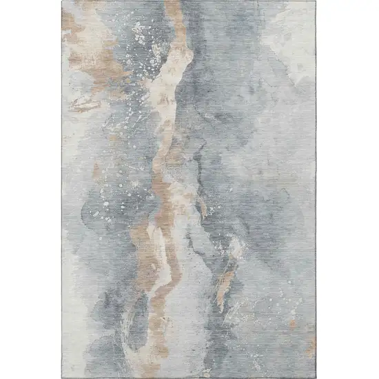Gray Beige And Ivory Abstract Washable Area Rug With UV Protection Photo 2