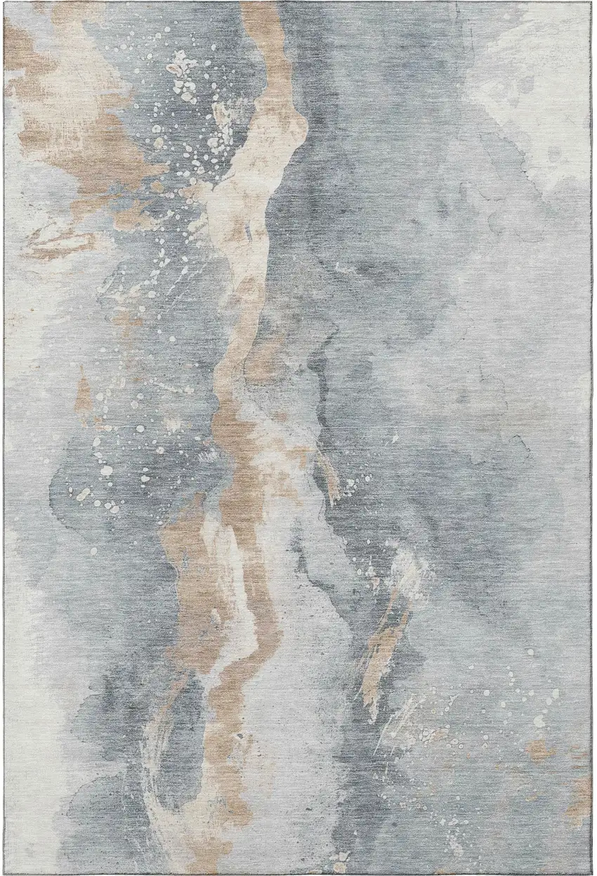 Gray Beige And Ivory Abstract Washable Area Rug With UV Protection Photo 2
