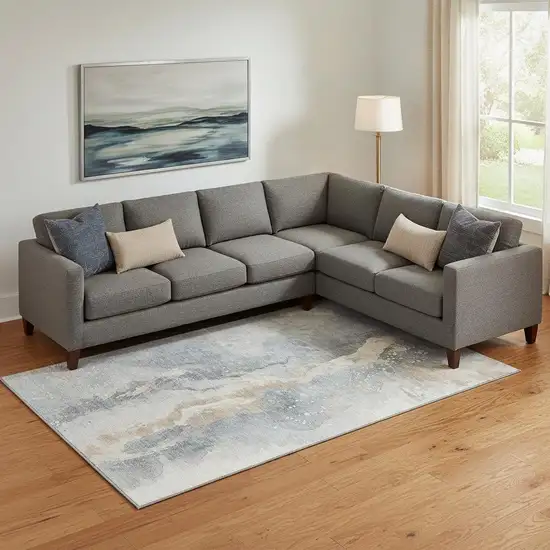 Gray Beige And Ivory Abstract Washable Area Rug With UV Protection Photo 2