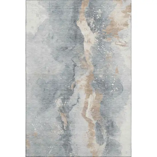 Gray Beige And Ivory Abstract Washable Area Rug With UV Protection Photo 1