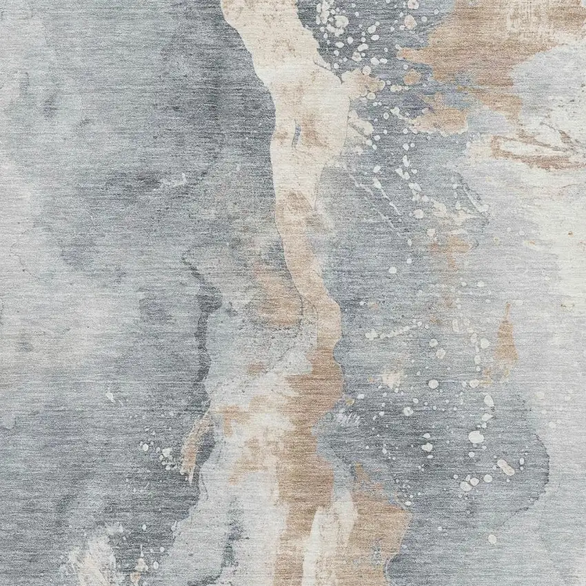 Gray Beige And Ivory Abstract Washable Area Rug With UV Protection Photo 2