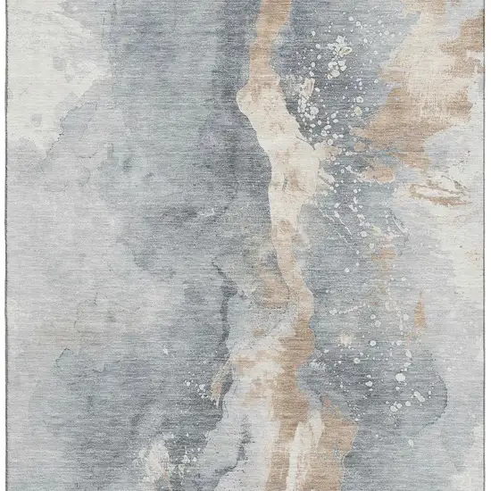 Gray Beige And Ivory Abstract Washable Area Rug With UV Protection Photo 4