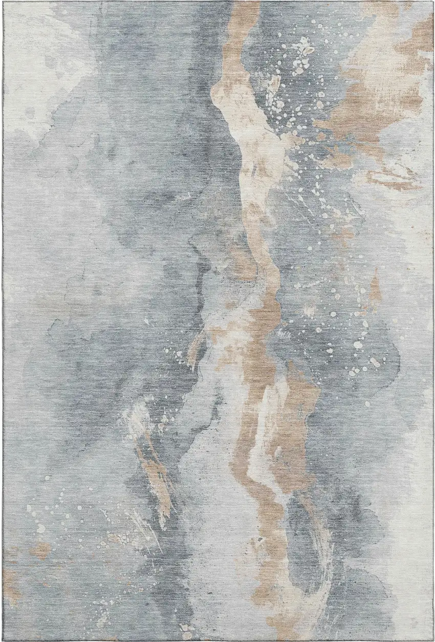 Gray Beige And Ivory Abstract Washable Area Rug With UV Protection Photo 1