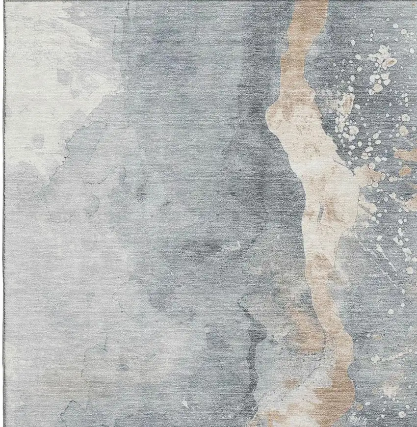 Gray Beige And Ivory Abstract Washable Area Rug With UV Protection Photo 2