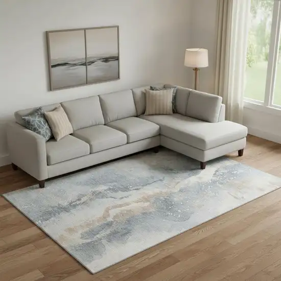 Gray Beige And Ivory Abstract Washable Area Rug With UV Protection Photo 2