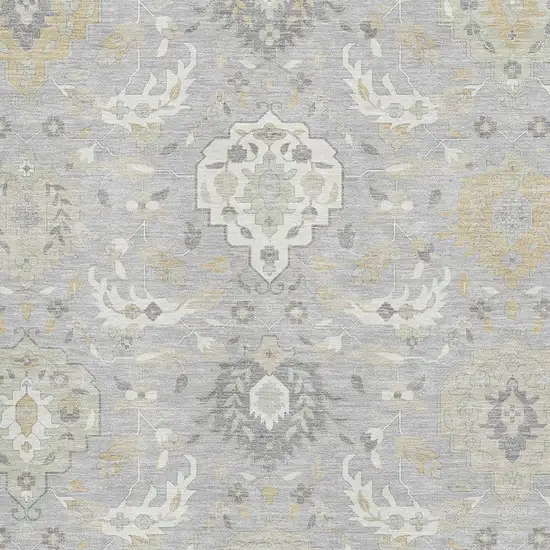 Gray Beige And Ivory Damask Washable Area Rug With UV Protection Photo 2