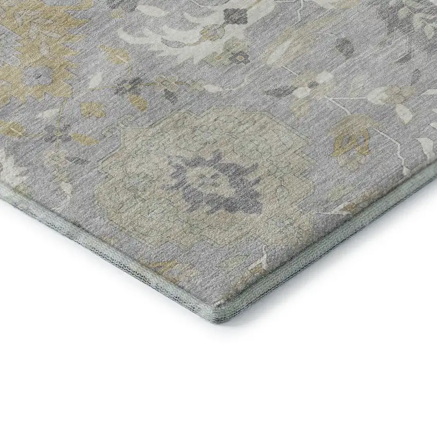 Gray Beige And Ivory Damask Washable Area Rug With UV Protection Photo 7