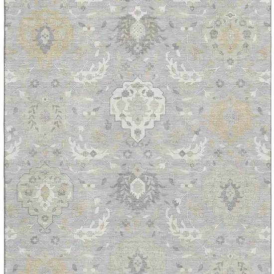 Gray Beige And Ivory Damask Washable Area Rug With UV Protection Photo 2