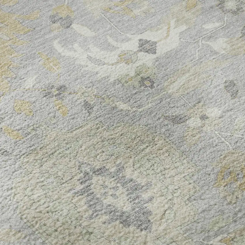 Gray Beige And Ivory Damask Washable Area Rug With UV Protection Photo 9