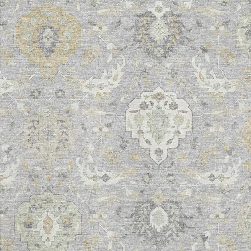 Gray Beige And Ivory Damask Washable Area Rug With UV Protection Photo 2