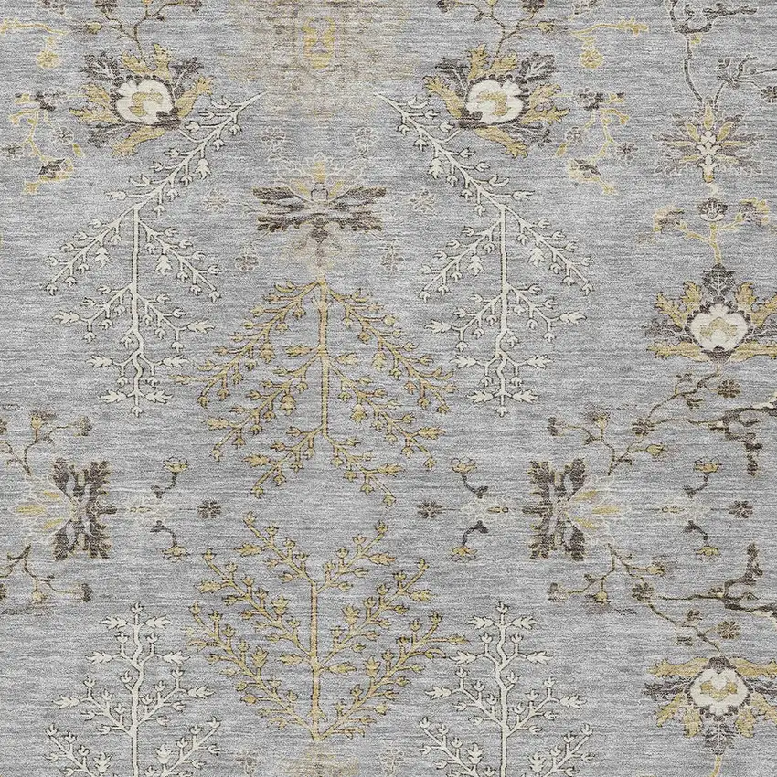 Gray Beige And Ivory Floral Washable Indoor Outdoor Area Rug Photo 7