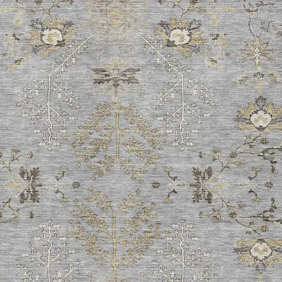 Gray Beige And Ivory Floral Washable Indoor Outdoor Area Rug Photo 7