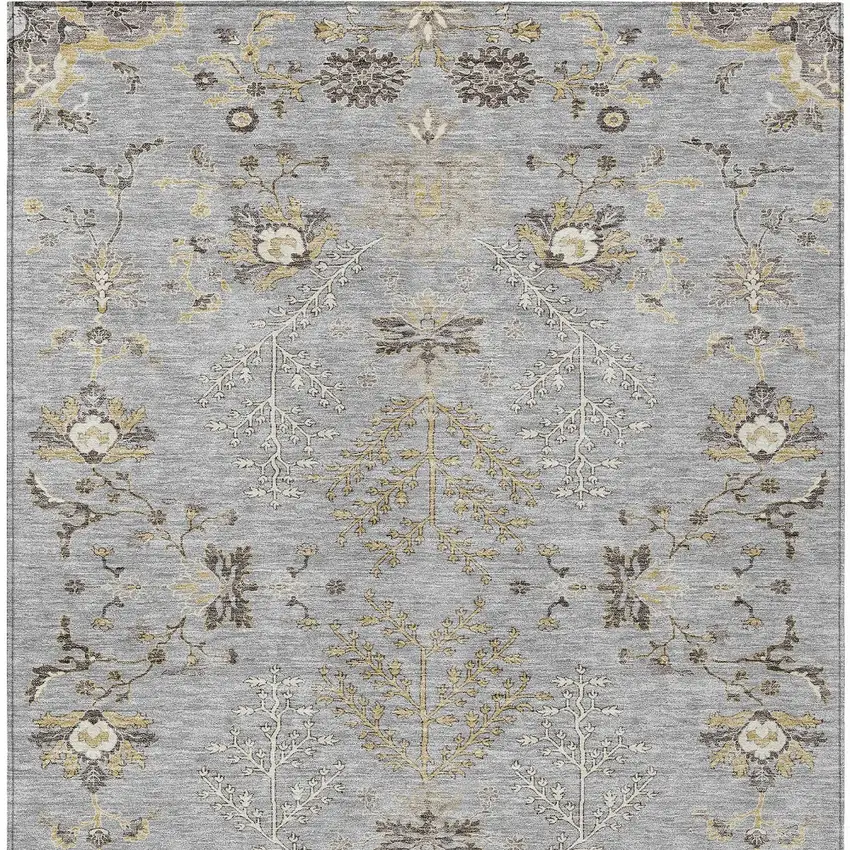 Gray Beige And Ivory Floral Washable Indoor Outdoor Area Rug Photo 8