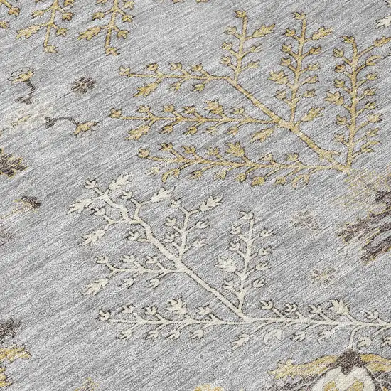 Gray Beige And Ivory Floral Washable Indoor Outdoor Area Rug Photo 5