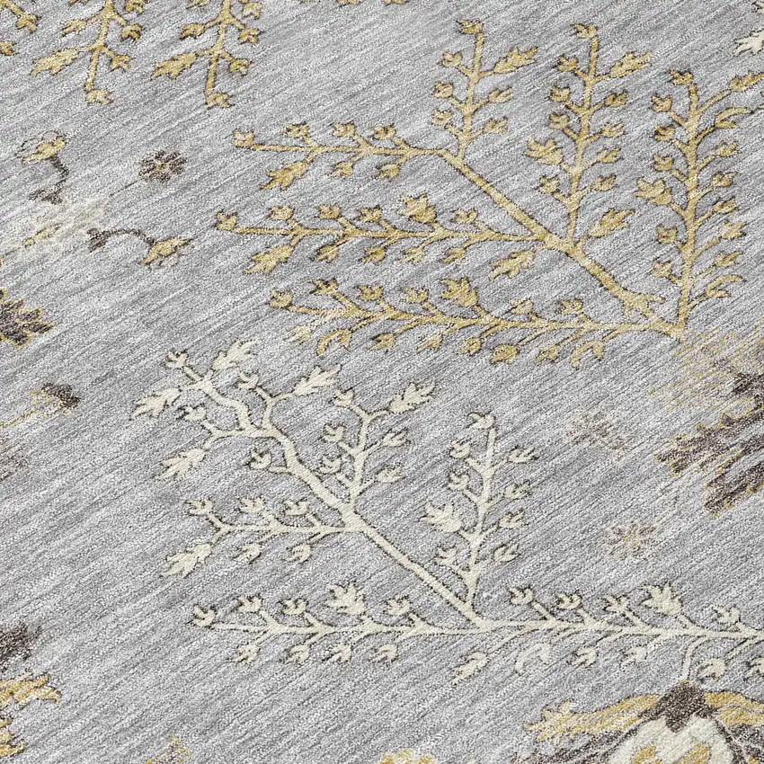 Gray Beige And Ivory Floral Washable Indoor Outdoor Area Rug Photo 5