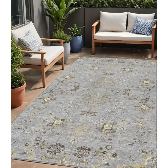 Gray Beige And Ivory Floral Washable Indoor Outdoor Area Rug Photo 1