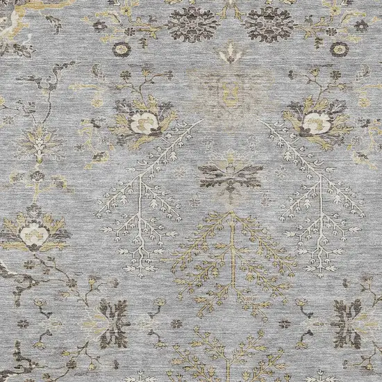 Gray Beige And Ivory Floral Washable Indoor Outdoor Area Rug Photo 6
