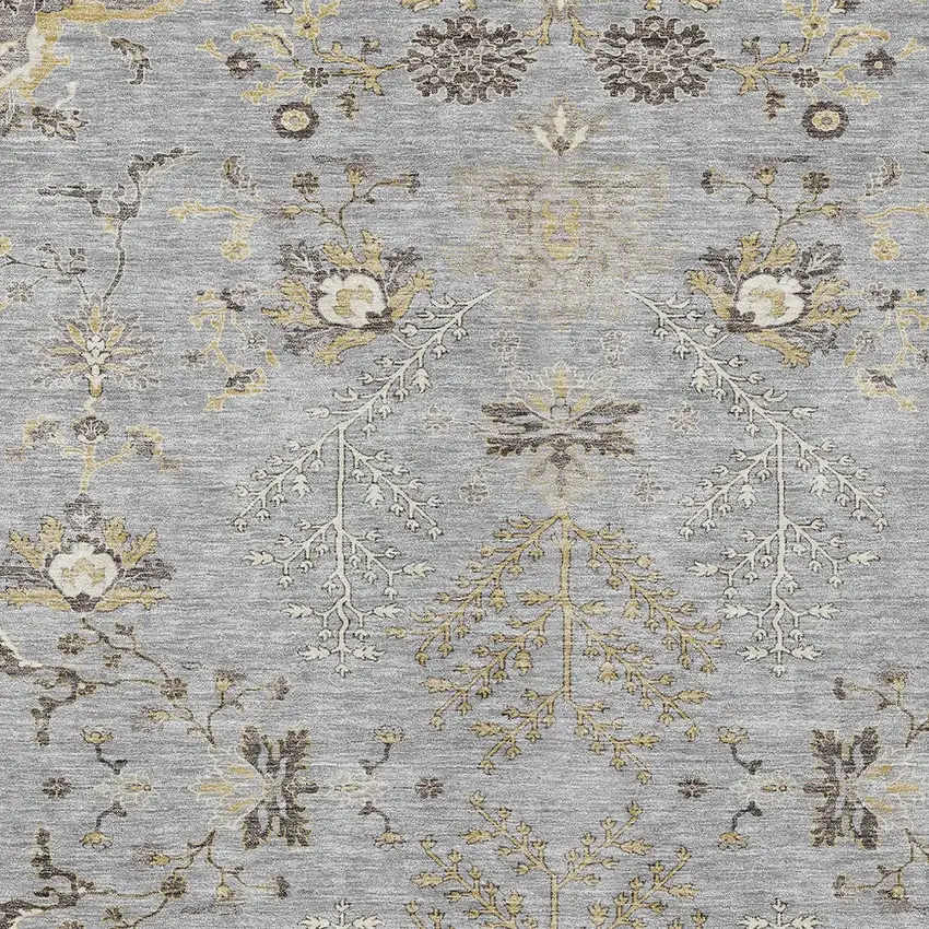 Gray Beige And Ivory Floral Washable Indoor Outdoor Area Rug Photo 6