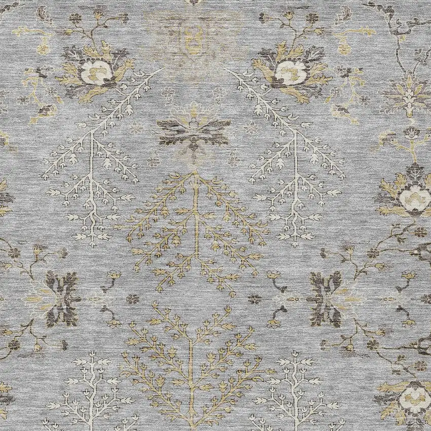 Gray Beige And Ivory Floral Washable Indoor Outdoor Area Rug Photo 6