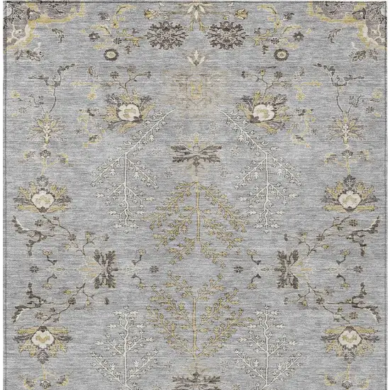 Gray Beige And Ivory Floral Washable Indoor Outdoor Area Rug Photo 7