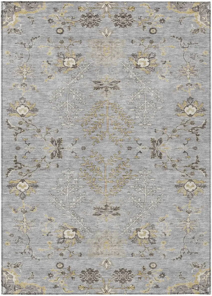 Gray Beige And Ivory Floral Washable Indoor Outdoor Area Rug Photo 2
